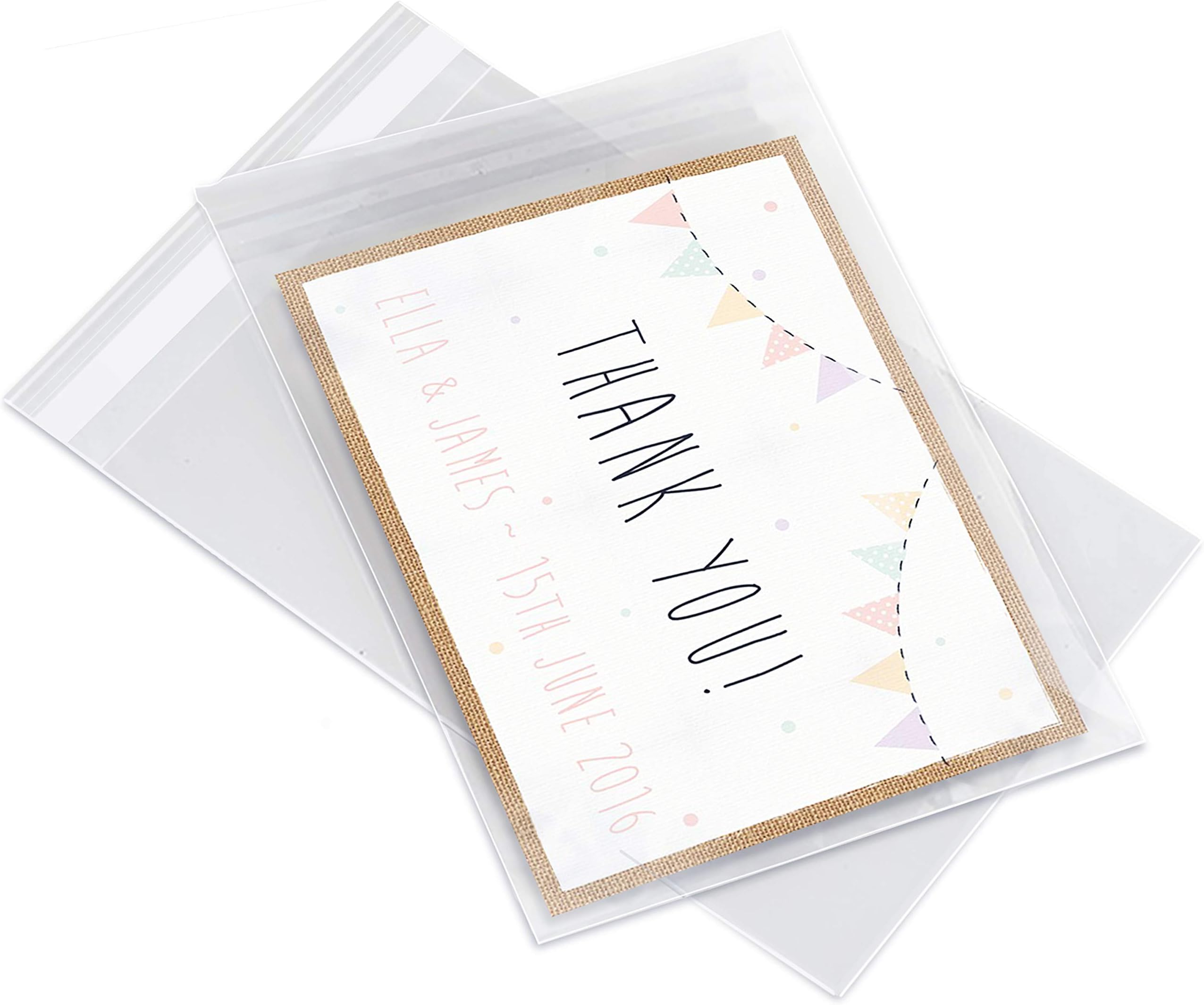 Pack It Chic Clear Resealable Cellophane Bags - Fits 5 x 7 Prints, Photos, A2, A4, A6 Cards and Envelopes - Self Adhesive (5" x 7", Pack of 200)