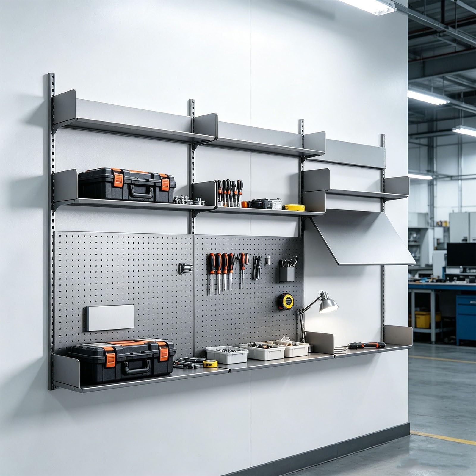 Panel Perforado Oficina Pared Acero Inoxidable Metal Pegboard Wall Organizer Altura de Estante Ajustable Organizador Cocina Capacidad de Carga Del Estante 50Kg