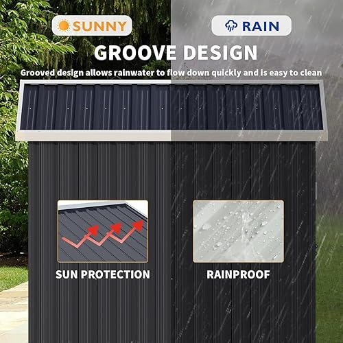 Miniatura 4 de 5.6x7.8FT Outdoor Storage Shed, Metal Tool Storage Shed with Sloping Roof and Lockable Door for Backyard, Outside Lawn Mower Storage Sheds, Black