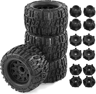 REDSPIDER•12mm/14mm Hex RC Wheels and Tires for 1/10 RC Truck Traxxas Rustler Stampede Hoss 2wd 4x4 vxl Tires Wheels Arrma Redcat RIAARIO AMORIL 4PCS (Black)