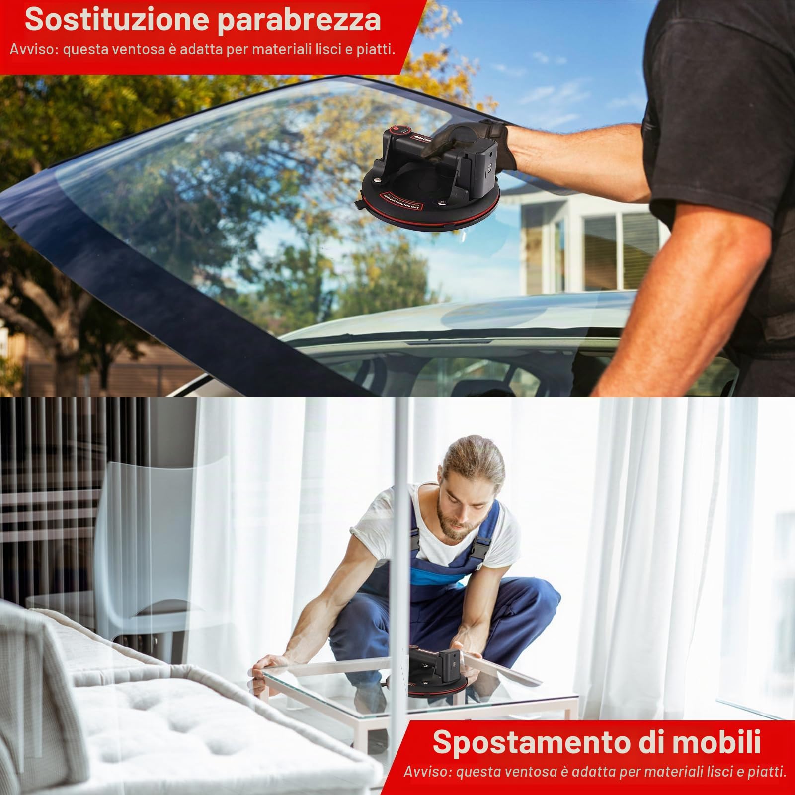2 pezzi ventosa elettrica da 8" sollevatore per piastrelle a batteria con manometro, batteria x4, cassetta degli attrezzi, capacità di carico 200 kg, per il trasporto di acquari, piastrelle, vetro