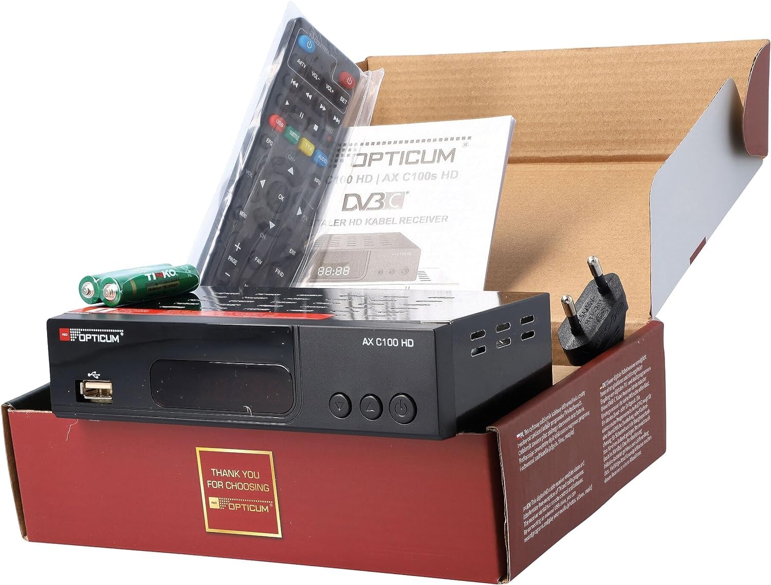 Ricevitore via cavo RED OPTICUM AX C100 HD con funzione di registrazione PVR I digitale Ricevitore via cavo HD - EPG - HDMI - USB - SCART - Ricevitore audio coassiale I per TV via cavo, nero