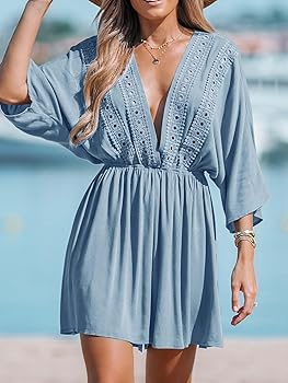 CUPSHE Women's Beach Cover Ups Deep V Neck Drop Sleeve