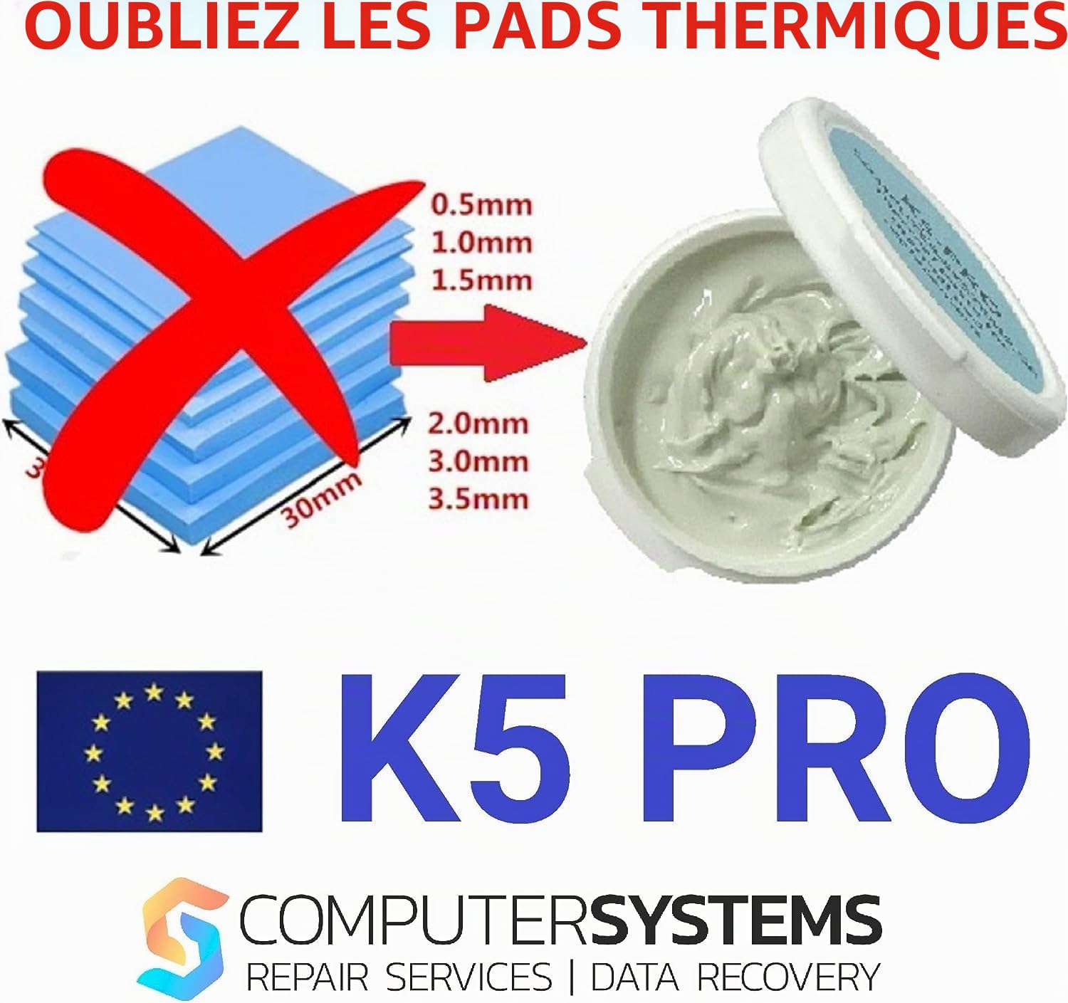 CS Labs K5-PRO Pâte thermique visqueuse 20 g compatible avec iPhone, Apple iMac, Sony PS4 & PS3, Xbox, Acer Aspire etc