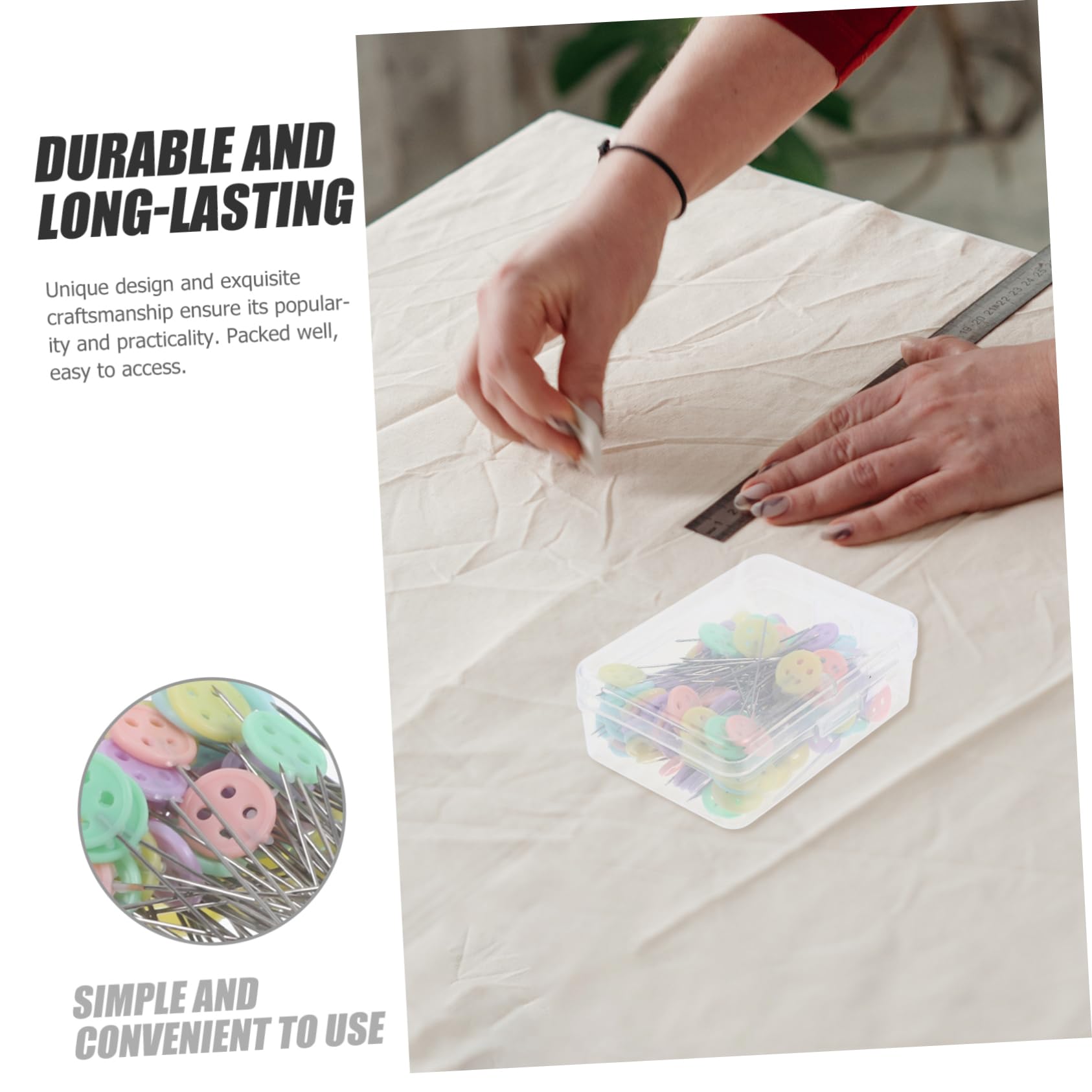 Housoutil 100pcs Button Head Needles for Sewing Quilting Pins for Crafting Easy to Carry and Store for Projects Dressmaking and Ornament Decoration