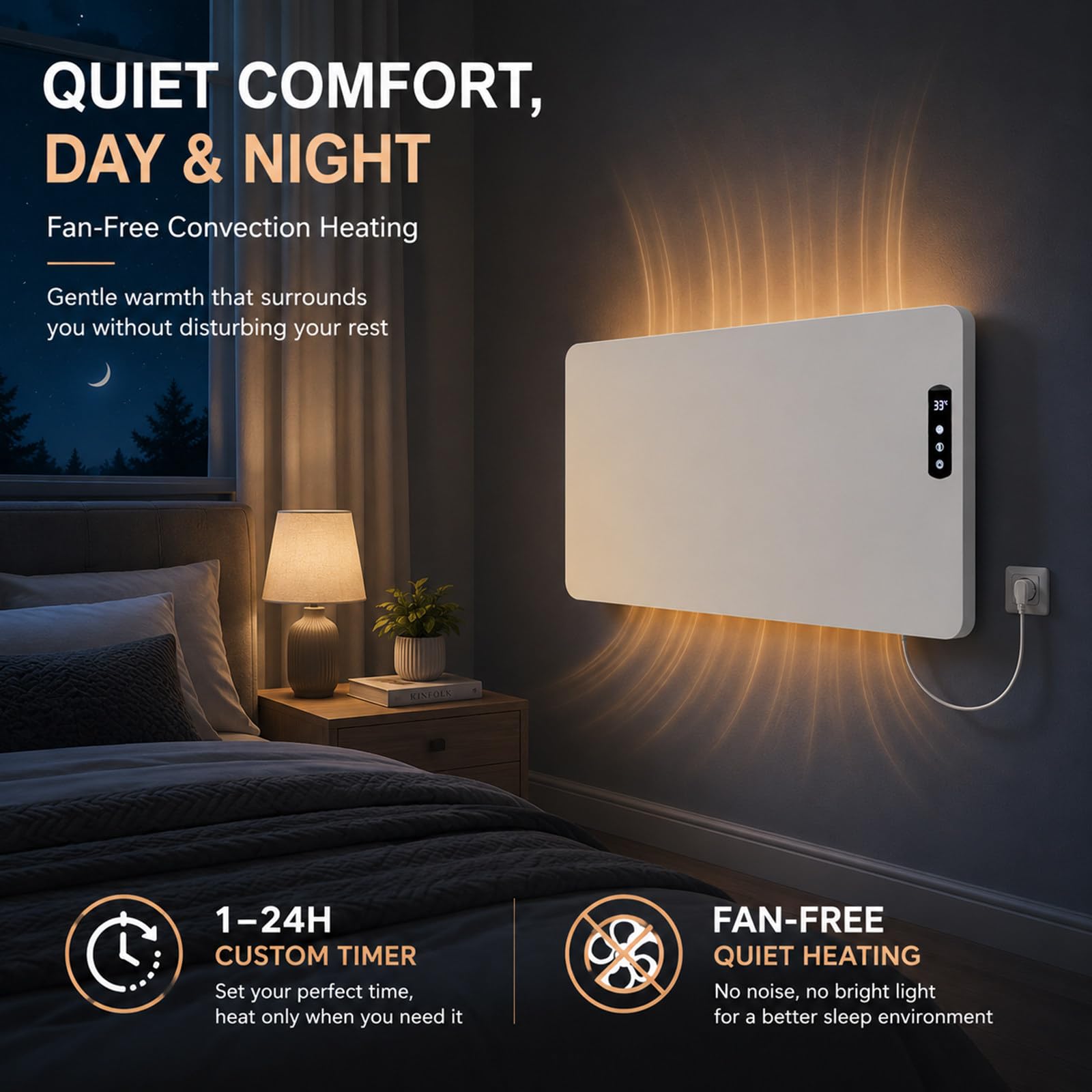 Calefactor Eléctrico de Pared con Control Remoto para Oficina y Hogar 600W