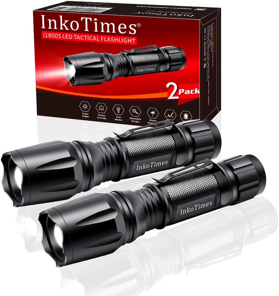LED Tactical Flashlight - i1800S Powerful High Lumen Zoomable Waterproof Flashlight - Best for Home, Biking, Camping, Outdoor, Emergency (Batteries Not Included)