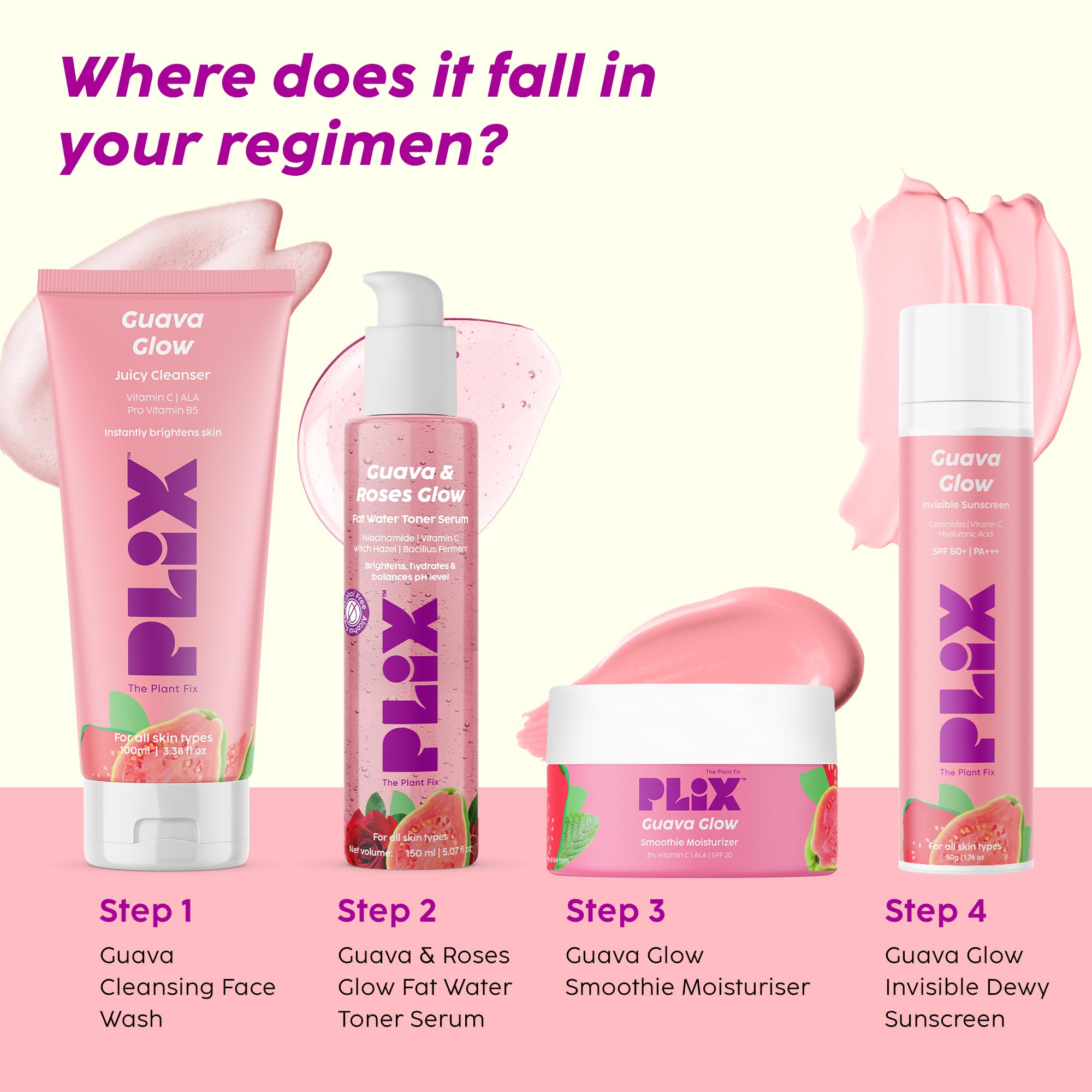 PLIX - THE PLANT FIX Guava & Roses Glow Fat Water Toner Serum | 2-in-1 Toner serum | Fades Blemishes, Tightens & Cleanses Pores | Soothes Redness & Irritated Skin | 150ml - Image 9 thumbnail