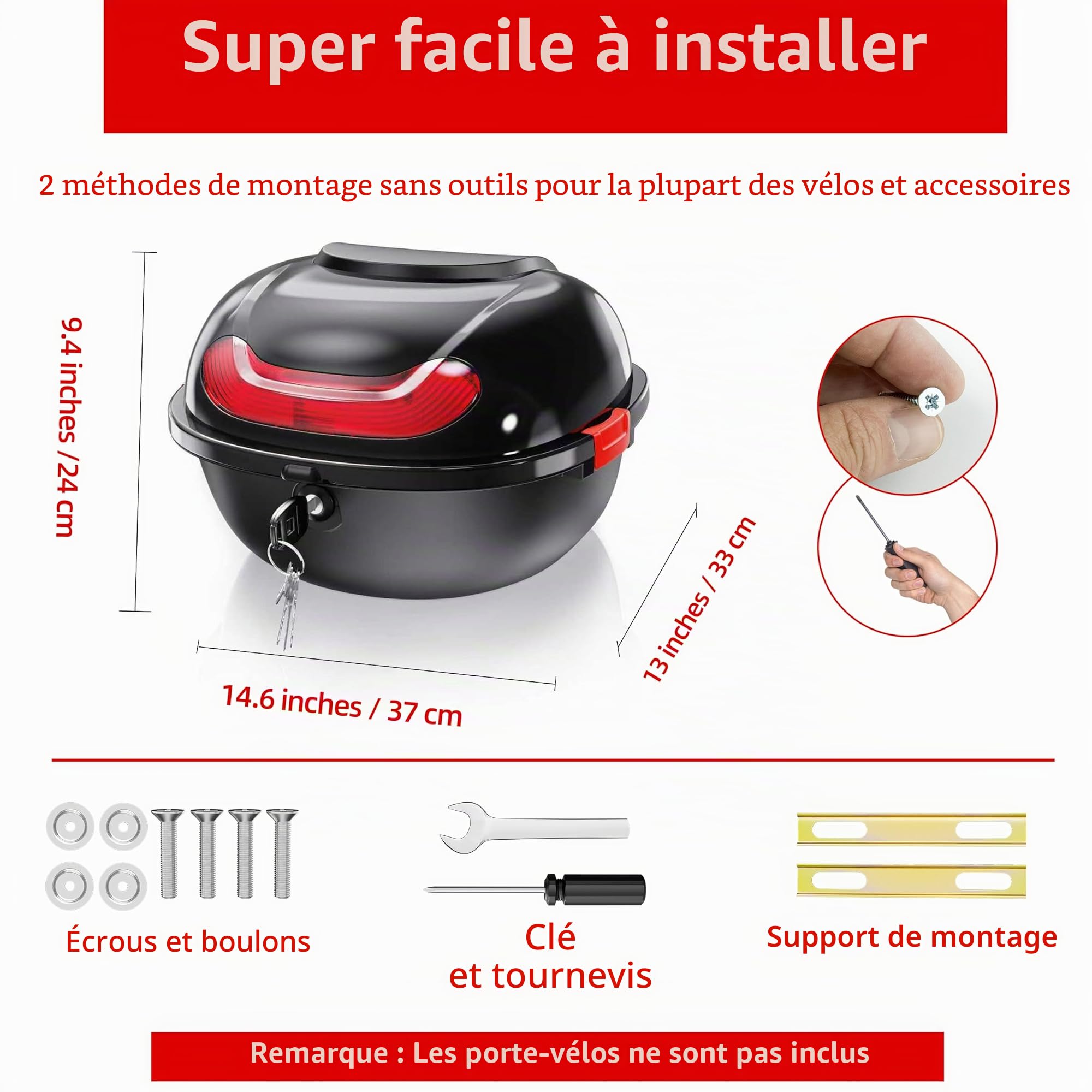 Mihoho Mallette de Vélo Universelle pour Tous les Porte-Bagages, Boîte Étanche et Verrouillable pour Casque, Moto et Scooter (Noir)