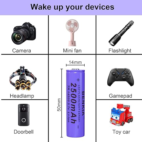 Miniatura 2 de Batería 14500 3.7 V Li-ion Recargable Paquete de 4 Baterías de Botón 14500 Batería Recargable 2500mAh 3.7 Volt Baterías para linterna, juguetes, etc