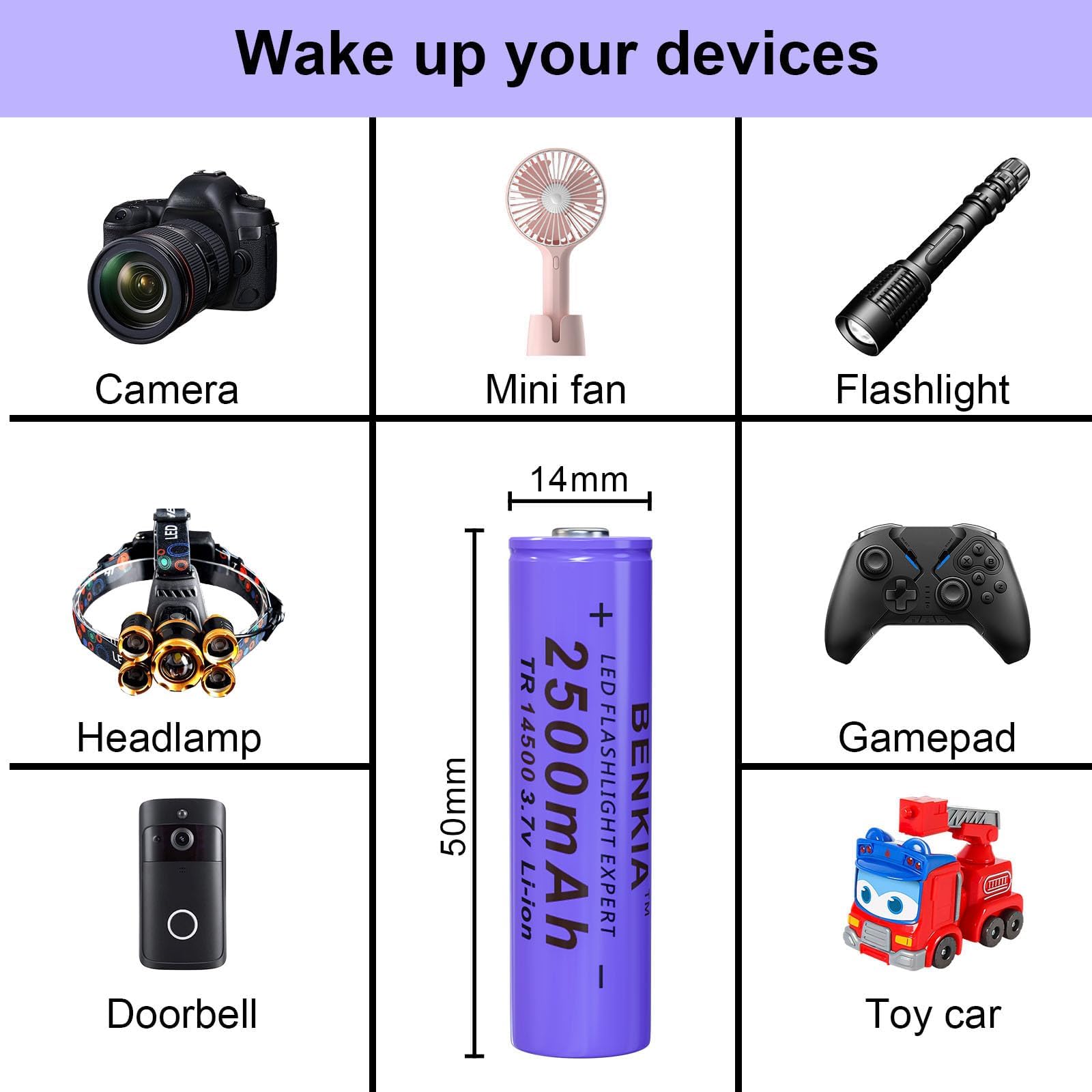 ABCTOY 14500 Battery 3.7 V Li-ion Rechargeable 4 Pack Button Batteries 14500 Rechargeable Battery 2500mah 3.7 Volt Batteries for Flashlight, Toys etc