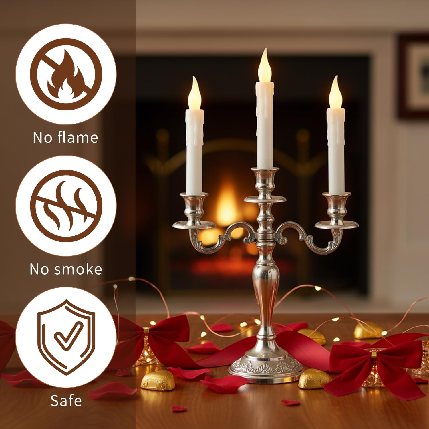 60PCS Flameless Candles Bulk with Remote, Candlelight Vigil Candle Battery Operated, 6.5'' Led Flickering Fake Tapered Candles with Warm White Flame for Christmas Window Home Decoration
