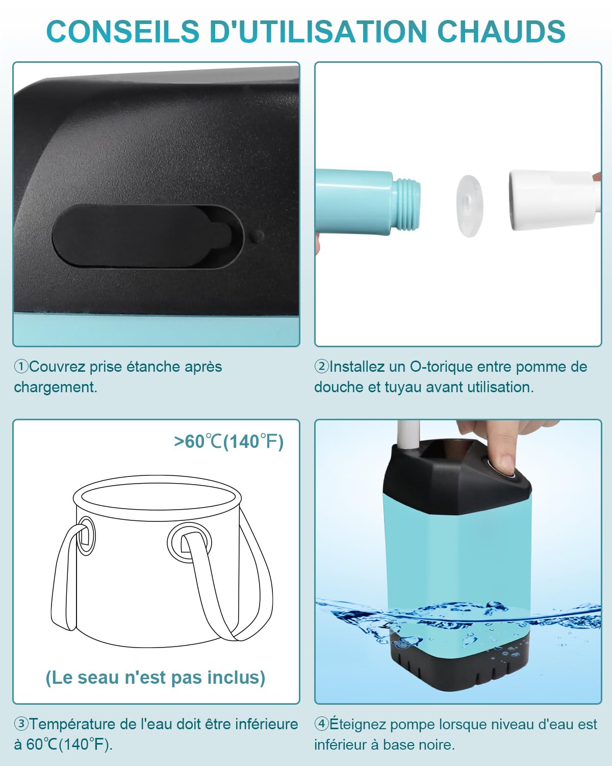 AUTOPkio Douche Camping Portable, Douche Extérieure Améliorée avec Batterie Rechargeable 4500mAh & Pompe IPX7 Imperméable pour Plage, Randonnée, Lavage de Voiture
