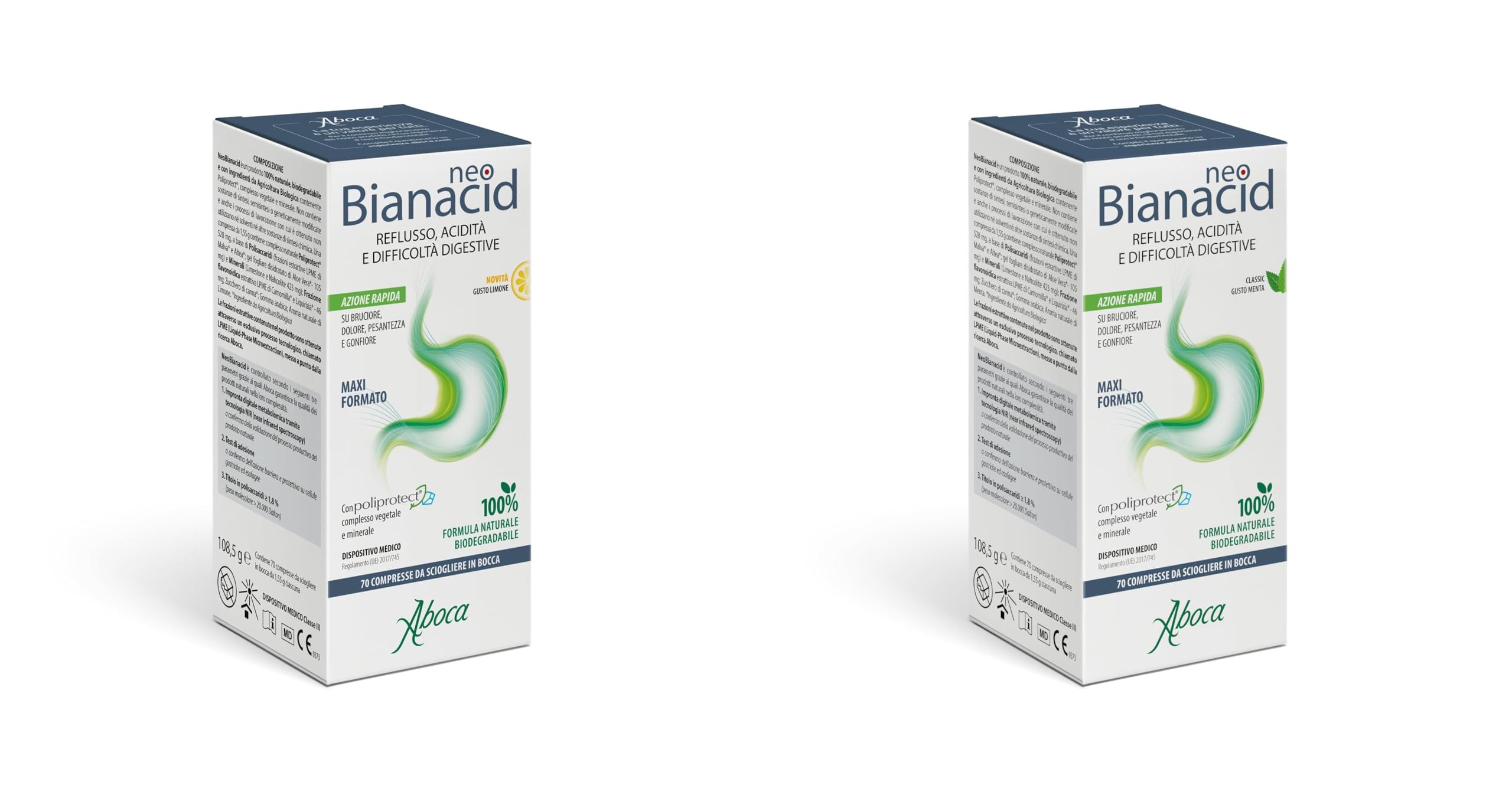 Aboca Neobianacid 140 Compresse | 70 Menta + 70 Limone