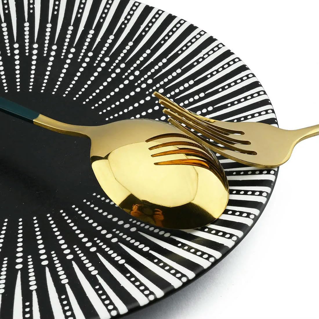 Juego de vajilla de Acero Inoxidable de 24 Piezas, Juego de Cubiertos de Cocina de Color Verde y Dorado, Juego de Cubiertos con Cuchillo, Tenedor y Cuchara, Juego de Cubiertos Occidentales