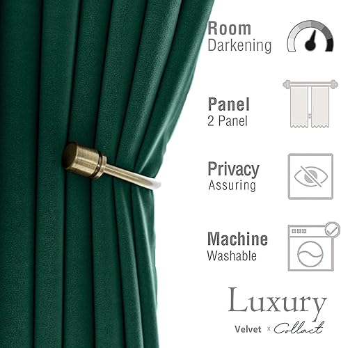 Miniatura 6 de COLLACT Cortinas opacas de terciopelo verde para dormitorio, cortinas de oscurecimiento de habitación de 84 pulgadas de largo para sala de estar,
