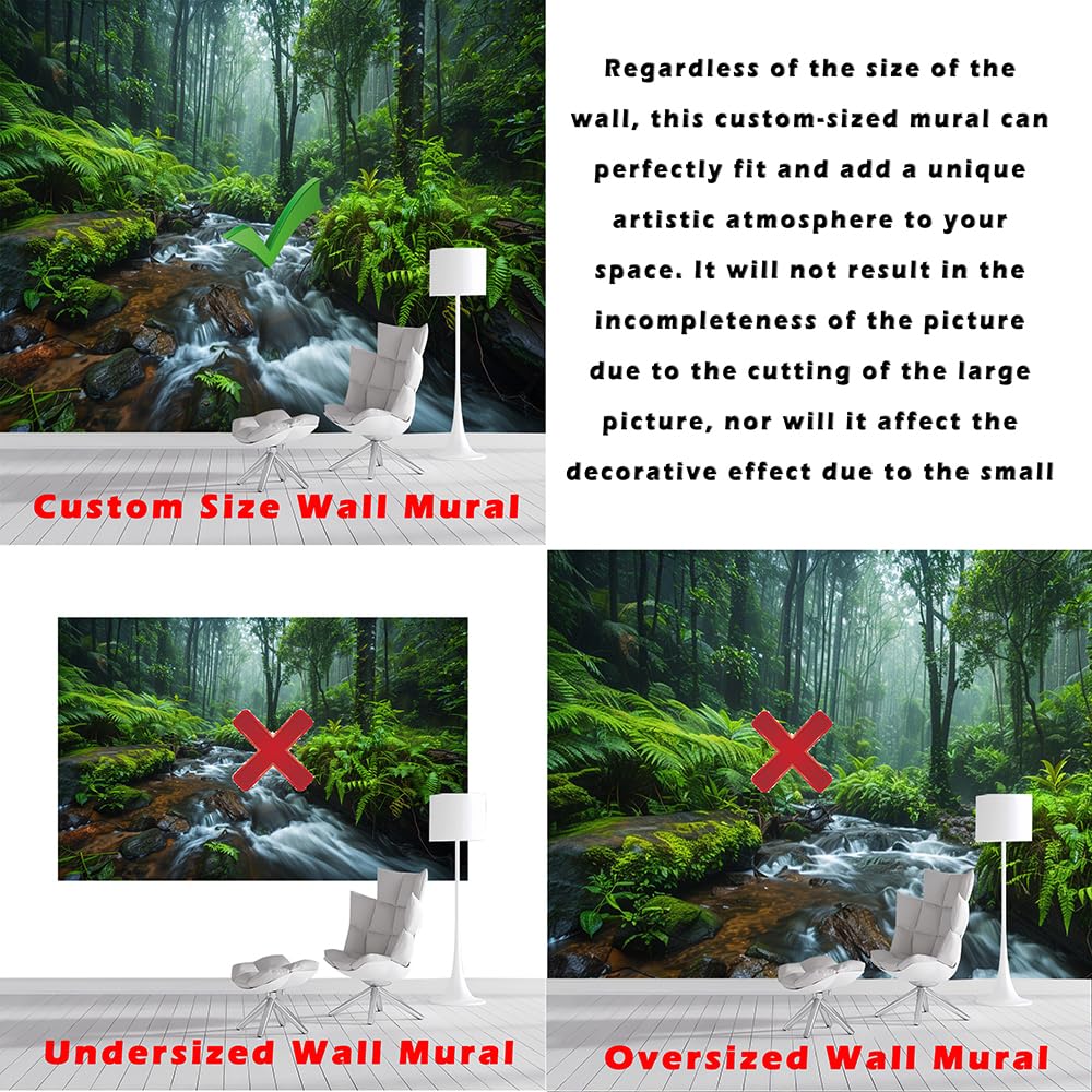 Custom Size Wall Murals - Sunny Forest, Stream Tropical Plants, Tropical Plant Wallpaper - Self-Adhesive Removable Peel and Stick Wallpaper for Bathroom