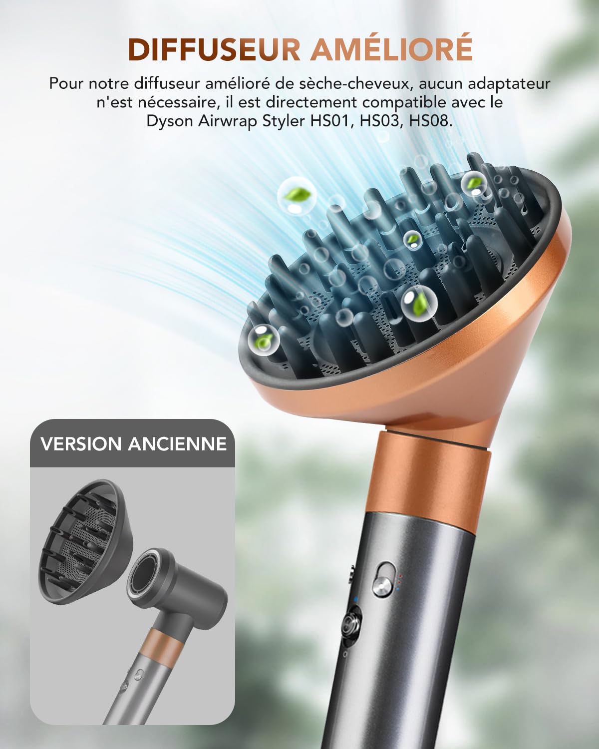 Accessoires et embouts pour diffuseur du Dyson Airwrap, répartition uniforme de l’air pour mieux définir les boucles et ondulations naturelles, compatible HS01/HS05/HS08, cuivré