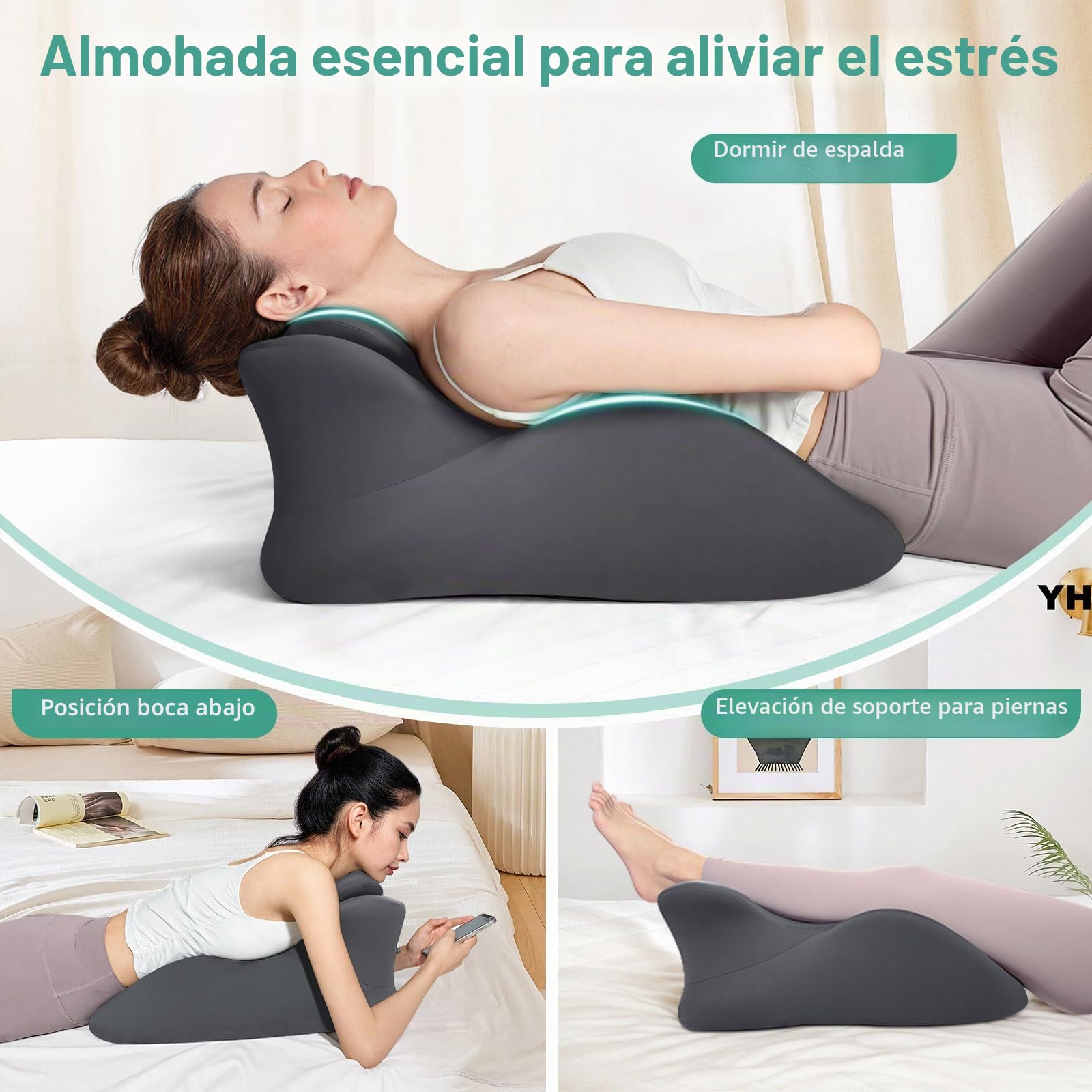 Almohada en Forma de Cuña Ergonómica - Almohada para Dormir Boca Abajo y Leer en la Cama, Alivia el Dolor de Espalda y Brinda Soporte al Sentarse, Soporte Lumbar y Cervical con Funda Removible