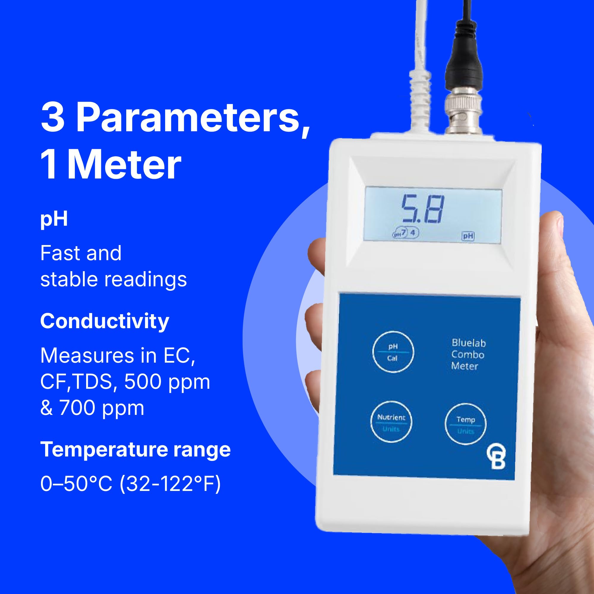 Bluelab METCOM Combo Meter - pH, TDS, Temperature -2