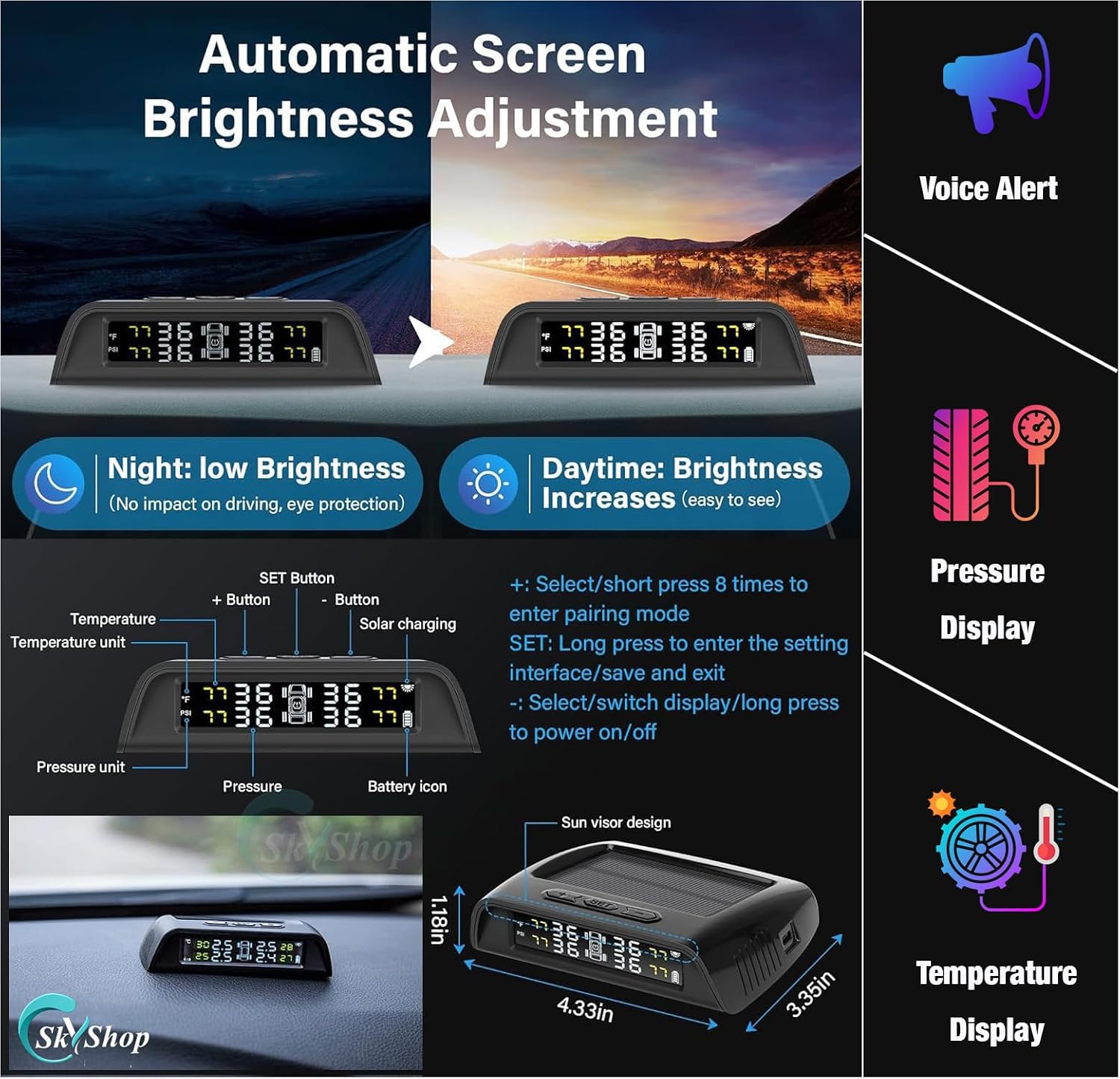 Skyshop C-240 Pro TPMS Display and Button Functions