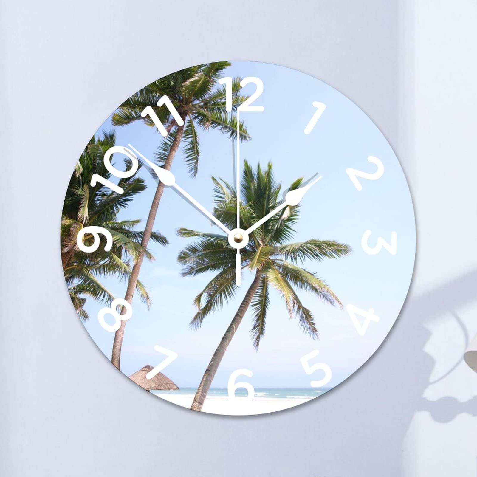 Horloge murale d'été bois cocotier sable blanc 38 cm pour décoration maison