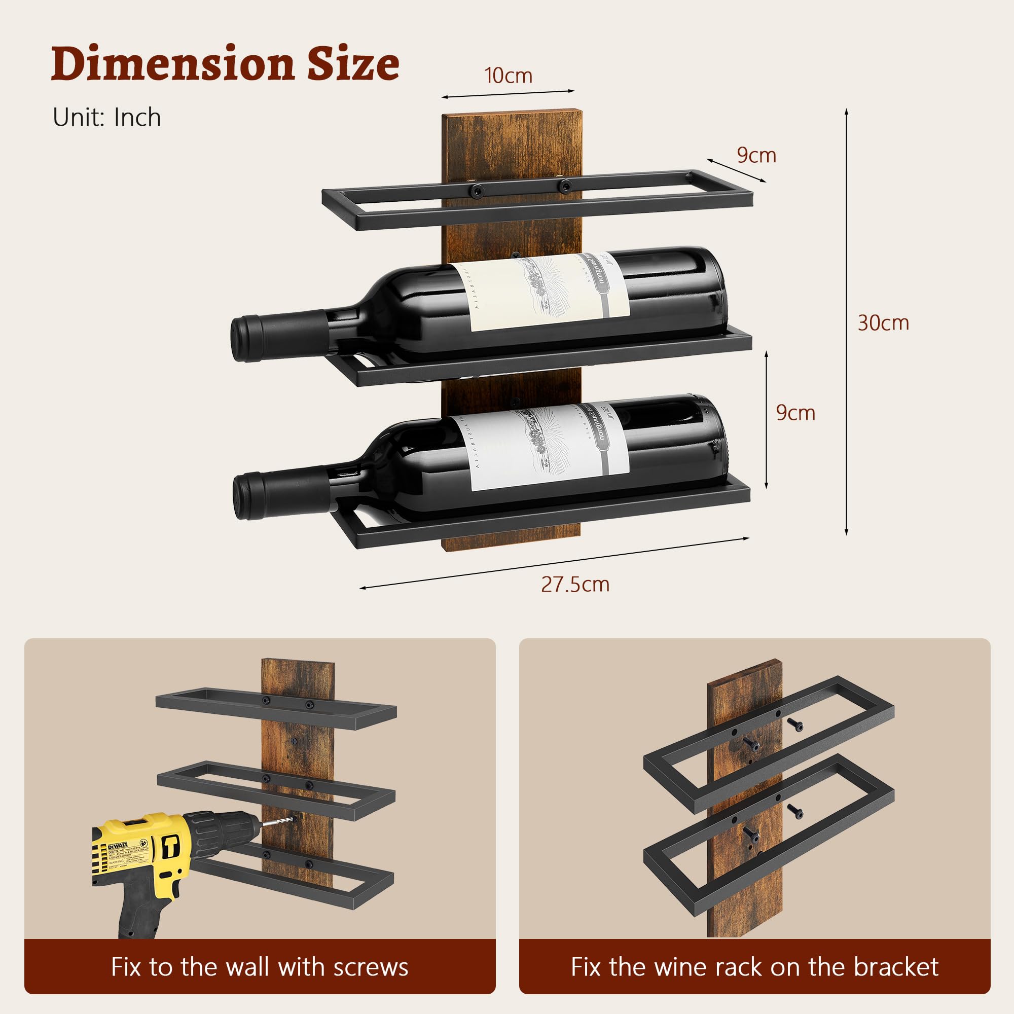 FAVOOSTY Botellero de Pared, Botellero Vertical, Estante para Botellas con 3 Niveles, 3 Botellas de Vino, Soporte para Botellas, Estante de Metal para Botellas de Vino, para Comedor, Bodega, Negro - 5