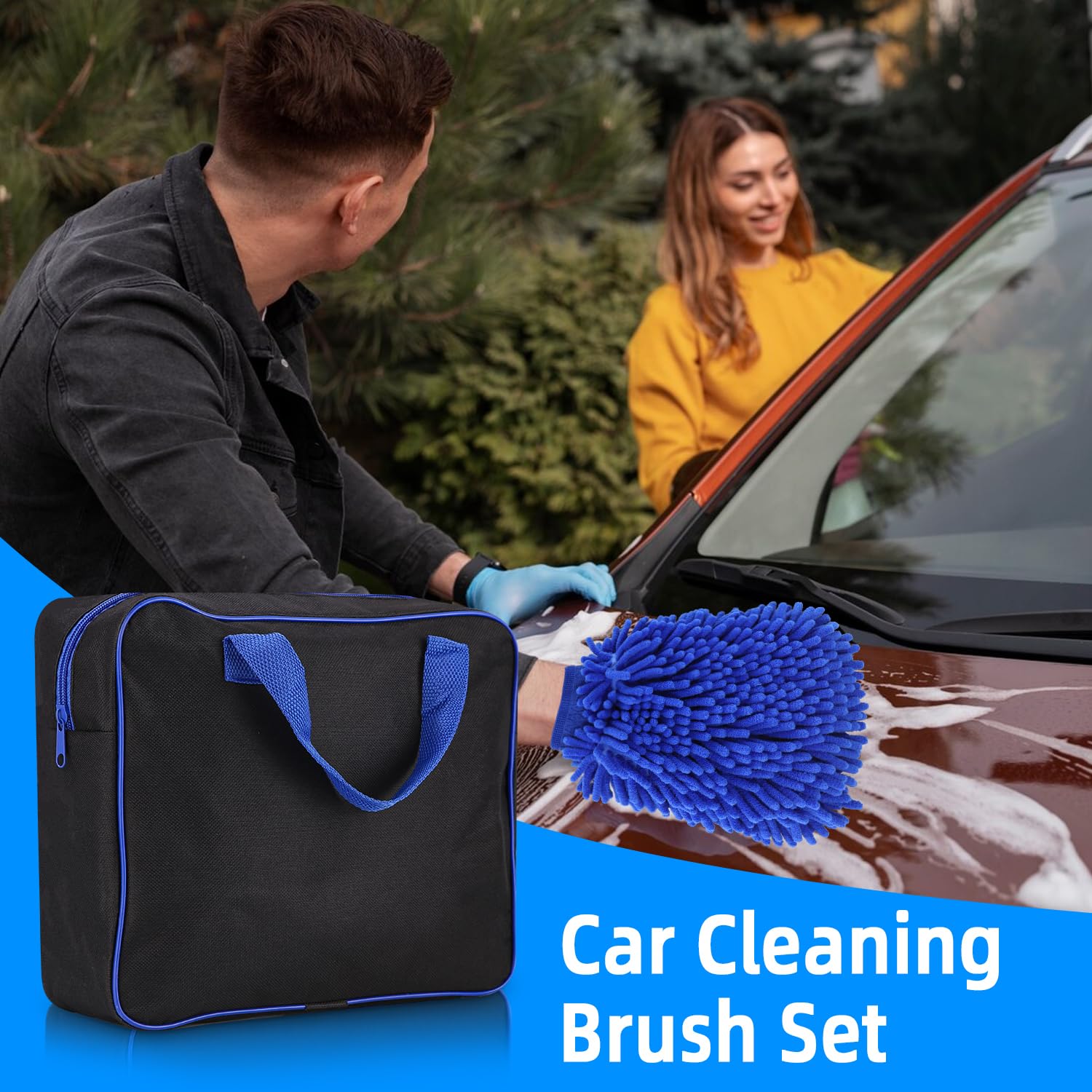 30PCS Nettoyage Voiture, Sac de rangement inclus,Pinceau Detailing Auto,Detailing auto pour le nettoyage des voitures,kit de détail de voiture,Comprend des tête de brosse,chiffon de nettoyage,etc