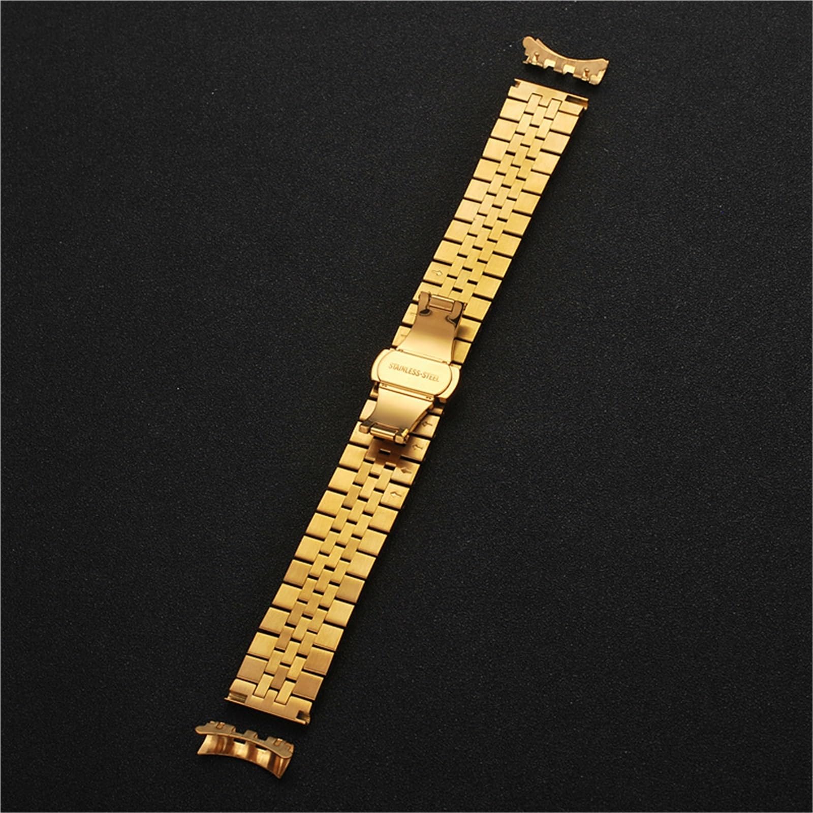 Correa de reloj de acero inoxidable con eslabones semicirculares de extremo curvo plano 2 en 1, pulsera de Metal de repuesto con correa sólida for hombres y mujeres