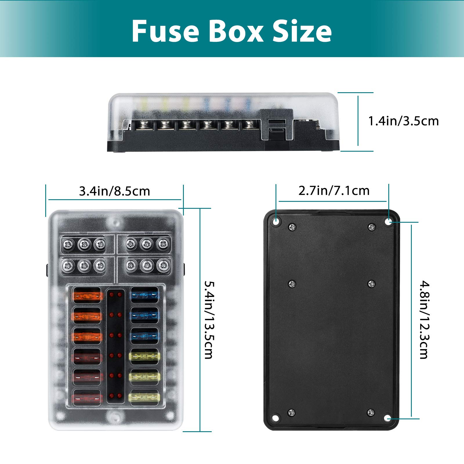 EEEKit 12V Fuse Box with Terminals, 12 Way Circuits Fuse Box Holder