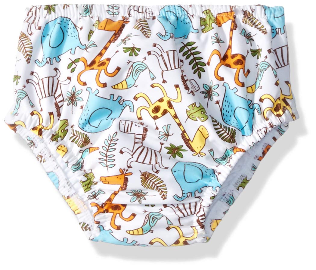 Swim Time Boys' Reusable Swim Diaper UPF 50+ with Side Snaps, White Jungle Book/Animals Green, X-Large