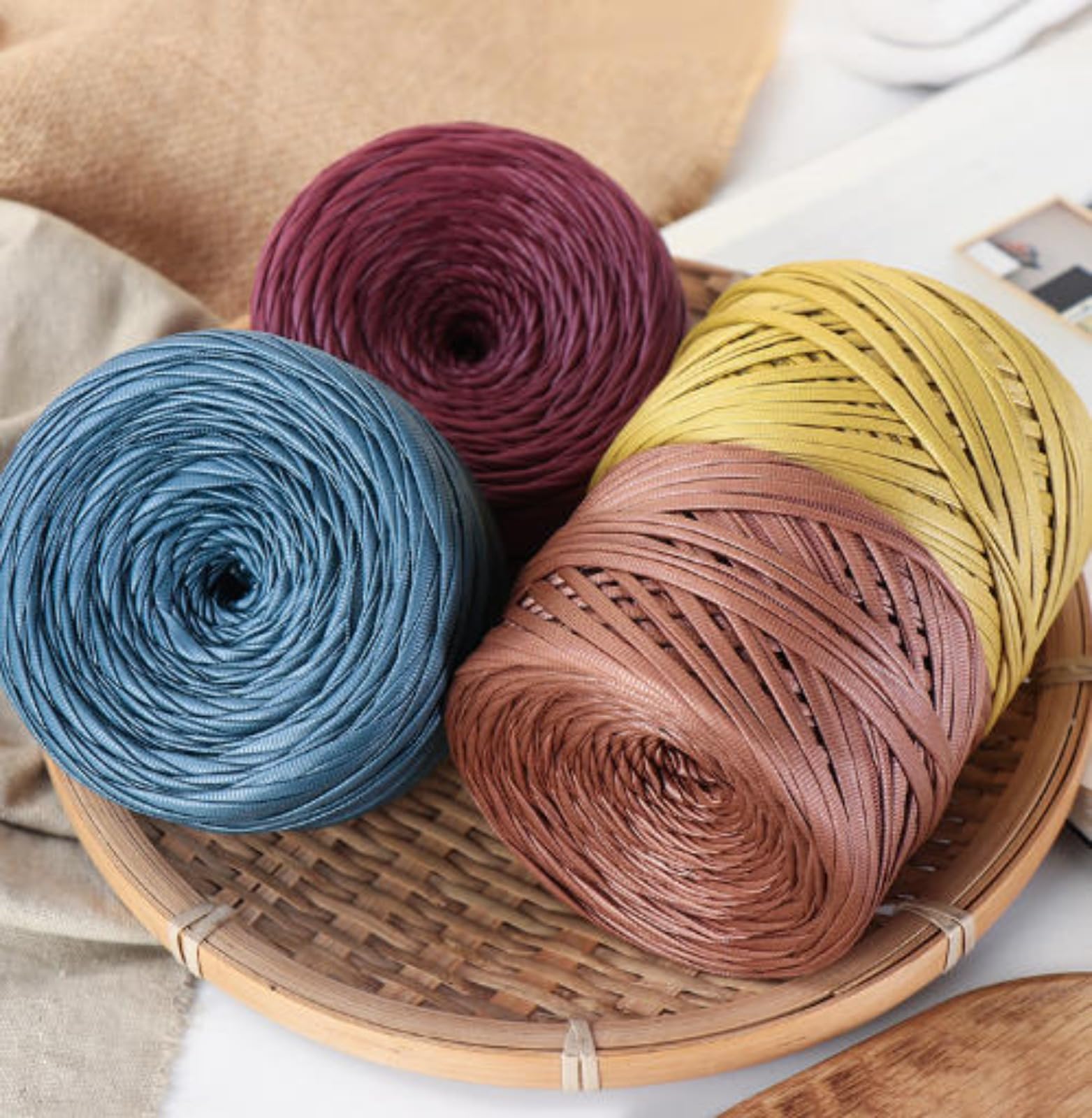 Fettuccia per Borse a Uncinetto, Aspetto Similpelle Filato Grosso in Poliestere Cordino per Borse Uncinetto,uncinetto per borse, Filati per Borse Cestini Fai da Te Decorazioni, 200g/90m
