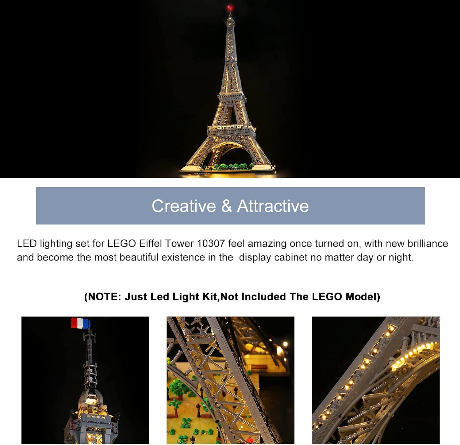 BrickBling LED Light for Lego 10307 Eiffel Tower Model Building Kit; Creative Lights for Lego Eiffel Tower (Bricks Not Included)