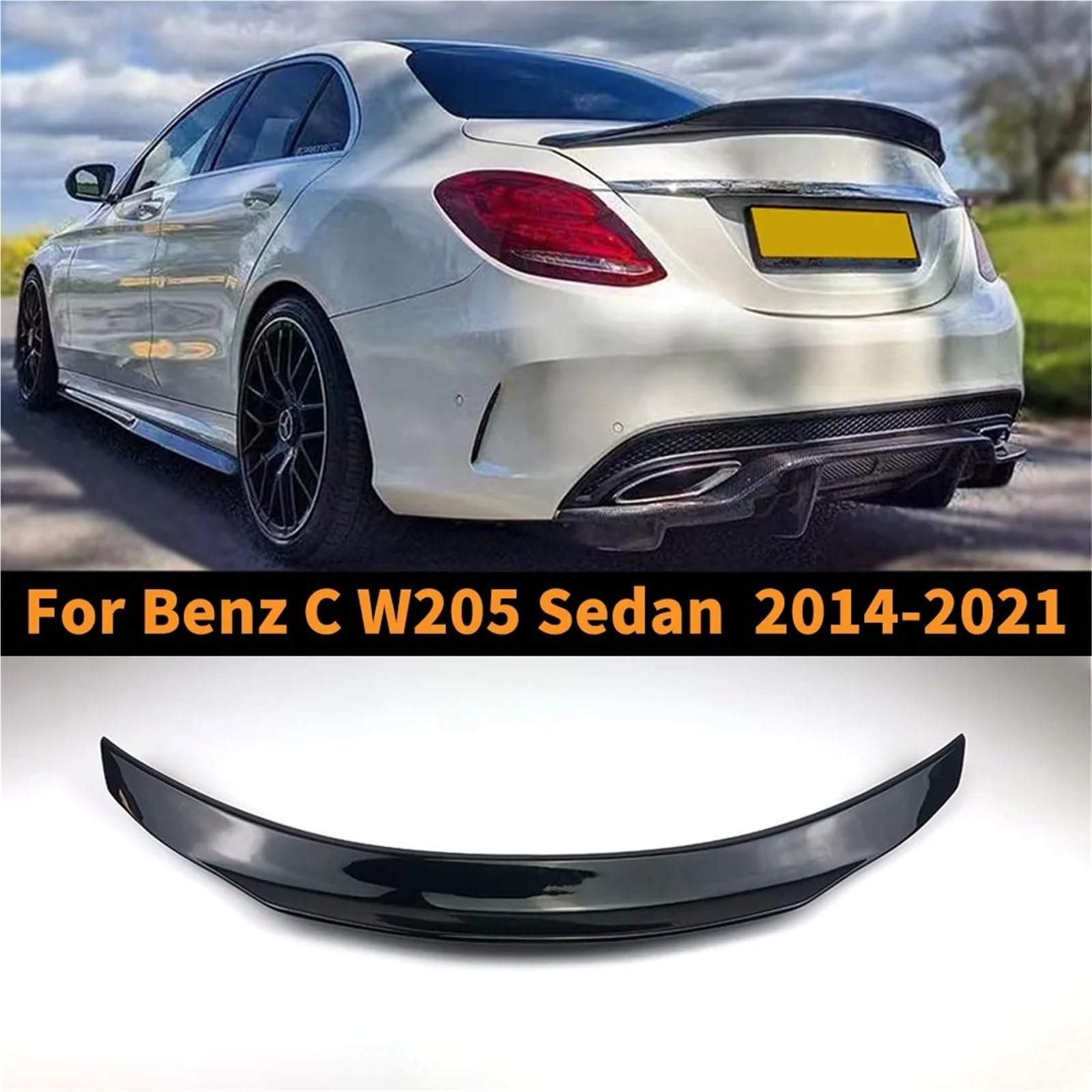 Spojlery tylne do samochodów Karoseria Spoiler Tylny Spoiler Splitter Dyfuzor Zestaw nadwozia bagażnika Dekoracja pasuje do Mercedesa Benz C W205 i C63 C43 AMG 4 drzwi 2014-2021(Carbon Fiber Look)