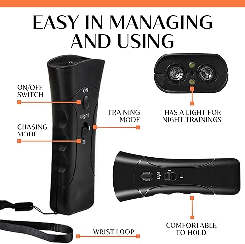 Miniatura 4 de Dispositivo de control ultrasónico antiladridos multifunción comandos silenciosos con linterna LED y correa para mascotas en interiores y exteriores