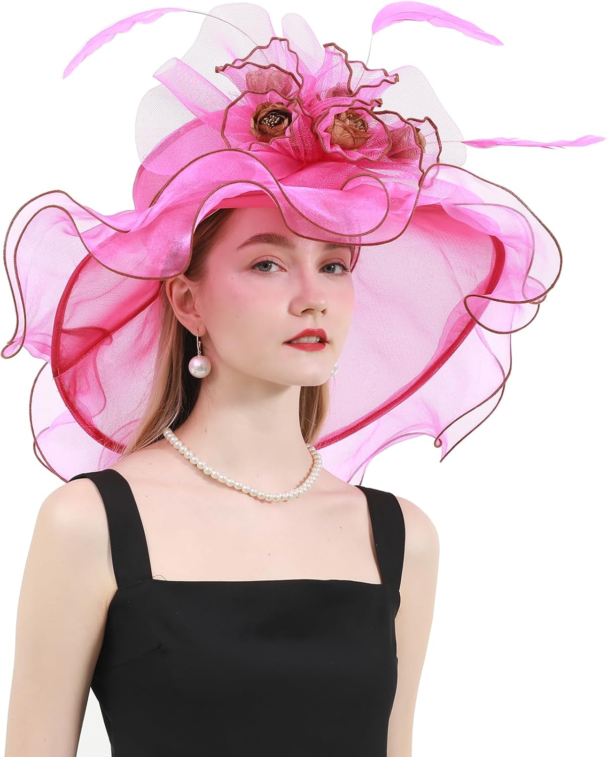 Women's Kentucky Derby Church Dress Hat Wide Brim Leaf Flower Bridal Shower Hat