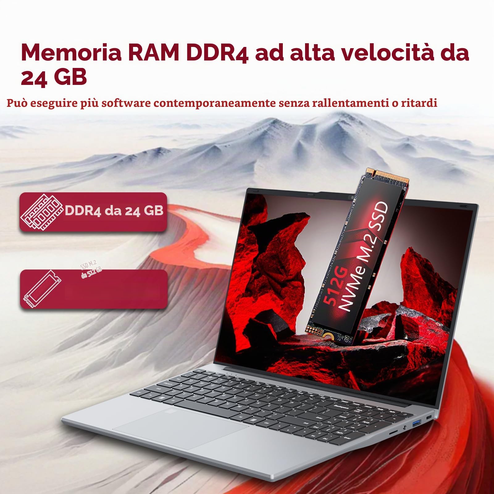 Portatile PC 15,6 pollici, Notebook 24GB RAM 512GB SSD processore N5095 grafica UHD, Computer portatile FHD 1920 * 1080 con WiFi 5/USB 3.0/tastierino numerico/tastiera retroilluminata/Touch ID Laptop