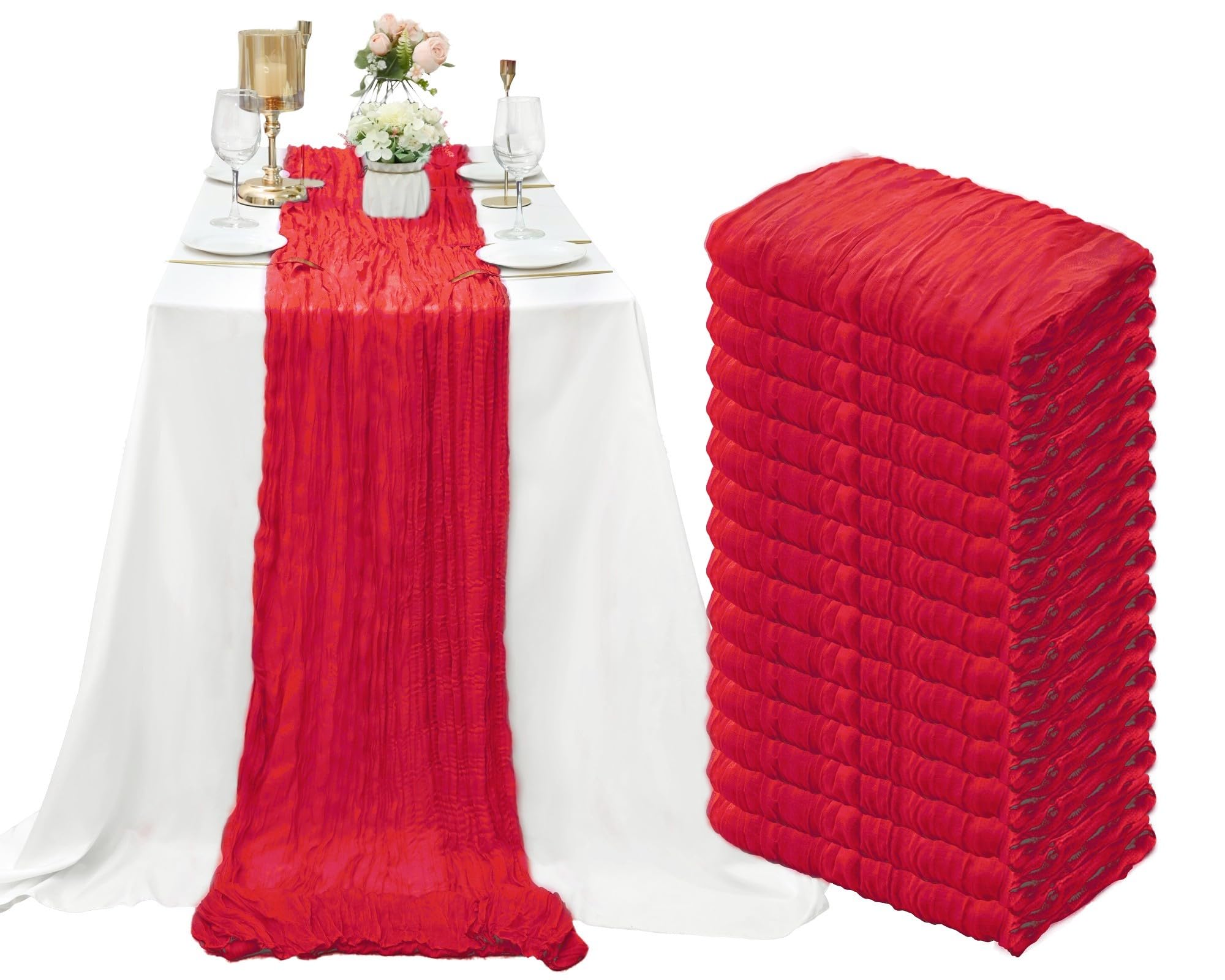 Photo 1 of 15 Pack Cheesecloth Table Runner 10Ft Gauze Cheese Cloth Table Runner 35 x 120Inch Red Table Runners for Wedding Birthday Party Engagement Holiday Baby Bridal Shower Anniversary Christmas Table Decor