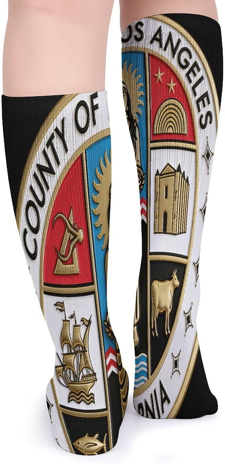 County of Los Angeles Crew Socks Casual Breathable Calf Socks | Cushion Running Athletic Socks Long Performance Breathable Sports Socks for Women Men