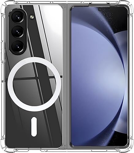 Funda magnética transparente para Samsung Galaxy Z Fold 5 compatible con accesorios MagSafe Funda magnética delgada a prueba de golpes