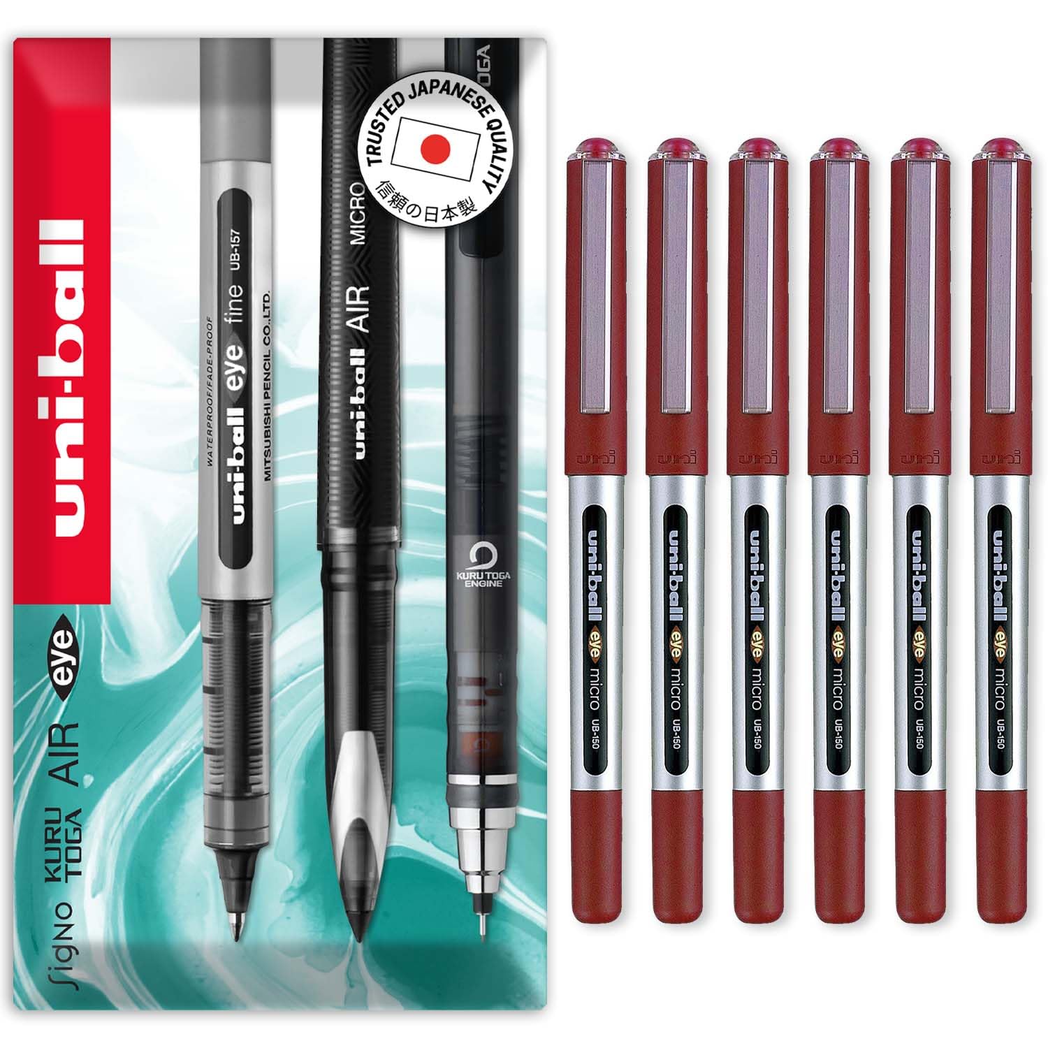 uni-ball Eye Micro UB-150 Lot de 6 stylos à encre gel Rouge 0,5 mm