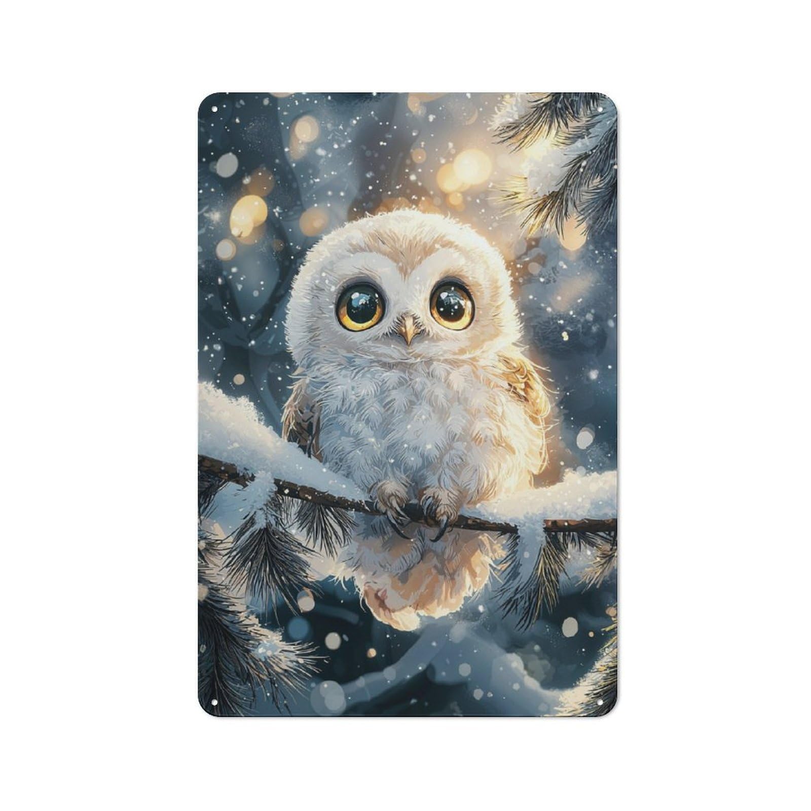 Junmoney Snowy Owl Portrait Printed Tin Plaque, Small Wall Accent For Coffee Corner, Diner Or Kitchen Decor, 30X20cm