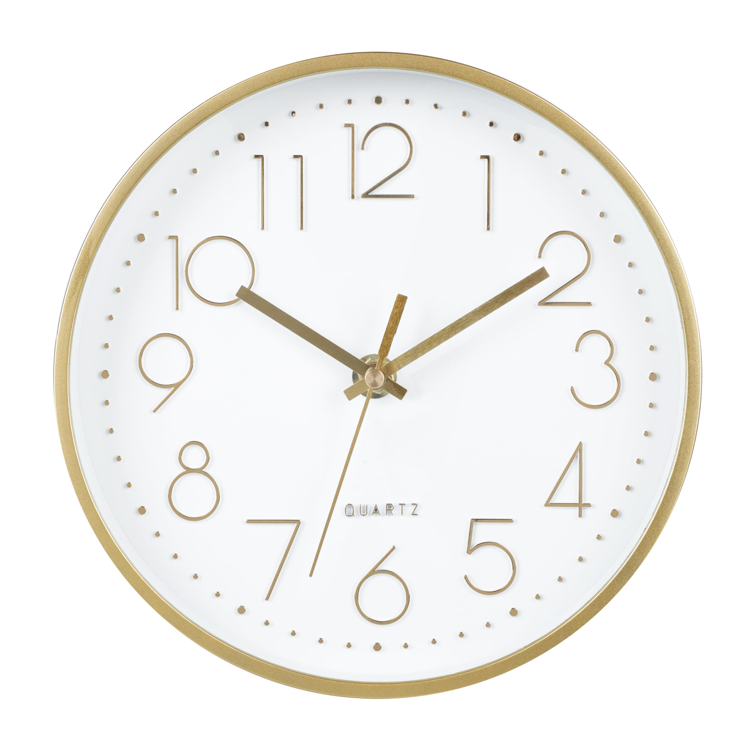 jomparis 20cm Modern Wanduhr Ohne Tickgeräusche mit 3D Ziffern Leicht zu Lesen für Wohnzimmer, Kinderzimmer,Küche,Büro(Gold)