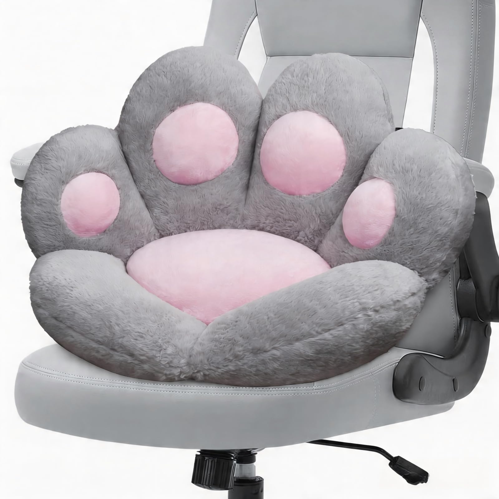 DOBUONO Cat Paw Cushion Kawaii Office Desk Chair Cushion Comfy Plush Cat Paw Shape Gaming Chair Cushion Bear Cute Seat Cushion for Girl, Kawaii Room Bedroom Decorate 28"x 24" (Gray)