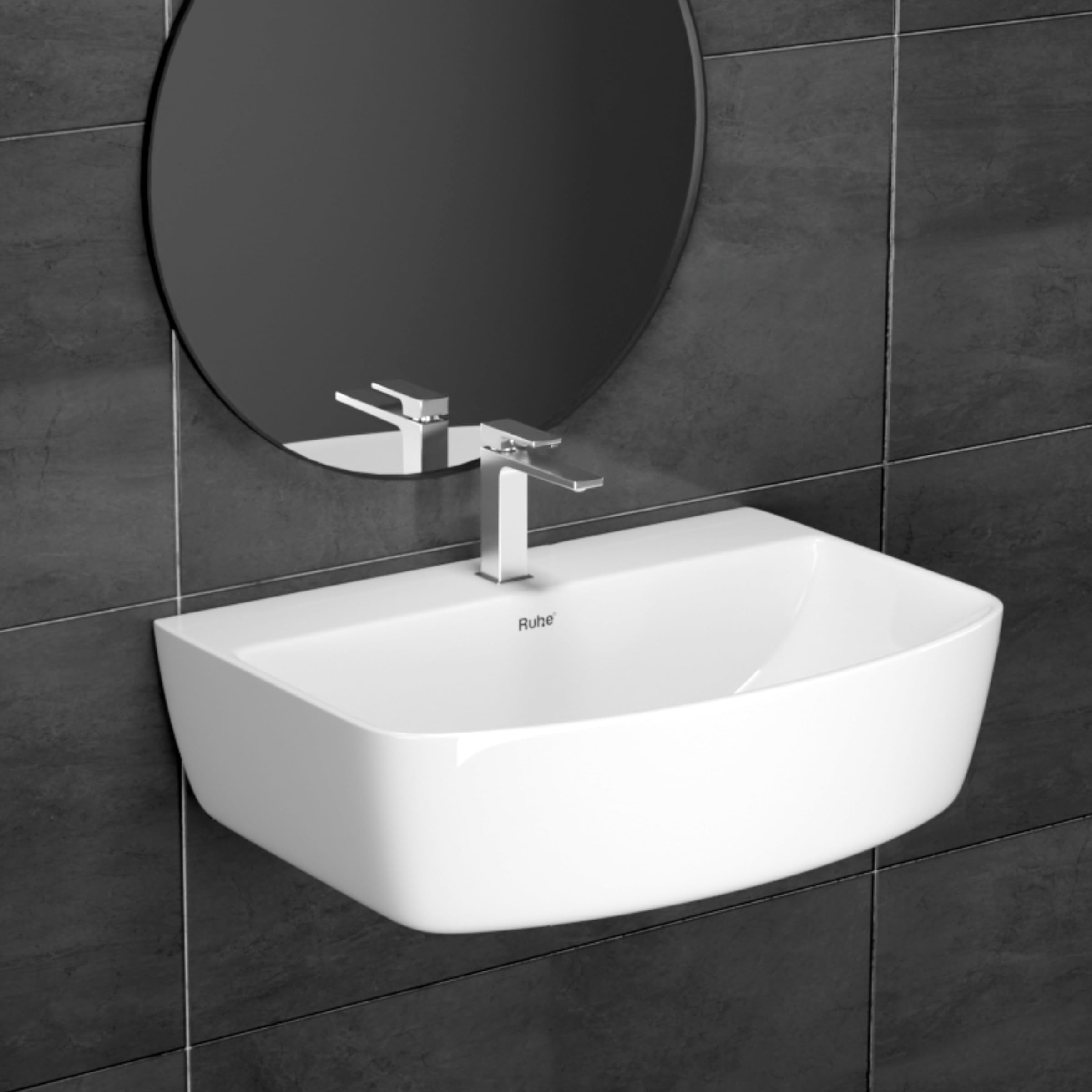 Ruhe Aries Wall Hung Ceramic Sink - Modern Bathroom -7 Ruhe Aries Wall Hung Ceramic Sink - Modern Bathroom -7