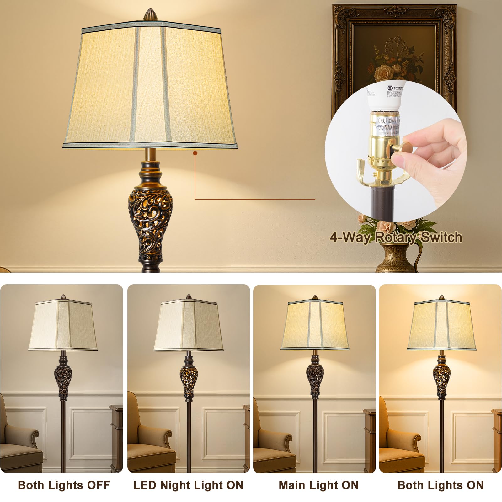 Vintage Floor Lamp with Night Light, 65