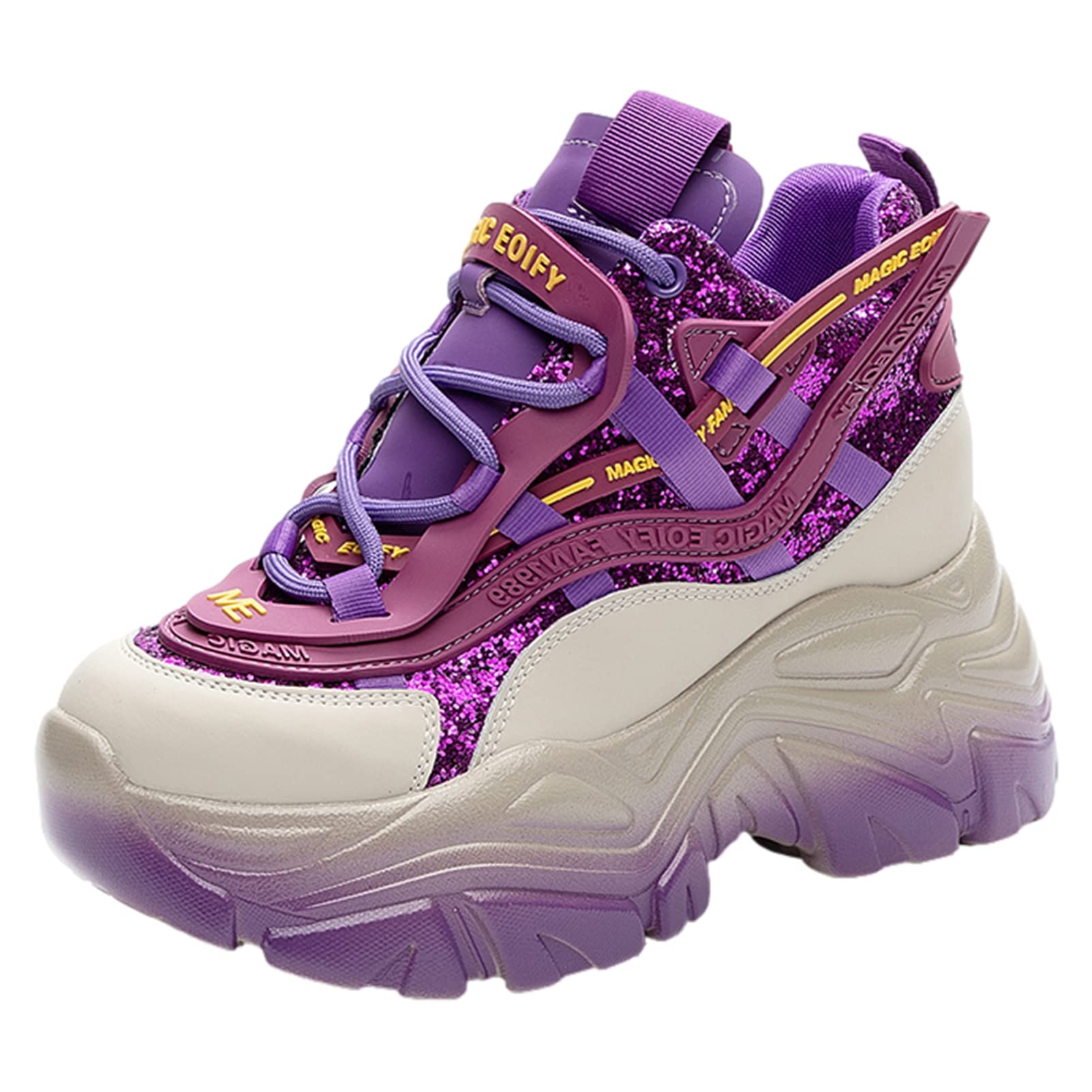 ANUFER Mujer Plataforma Alta Zapatillas Chunky Brillante Lentejuelas Moda Tacón de Cuña Zapatillas Deportivas