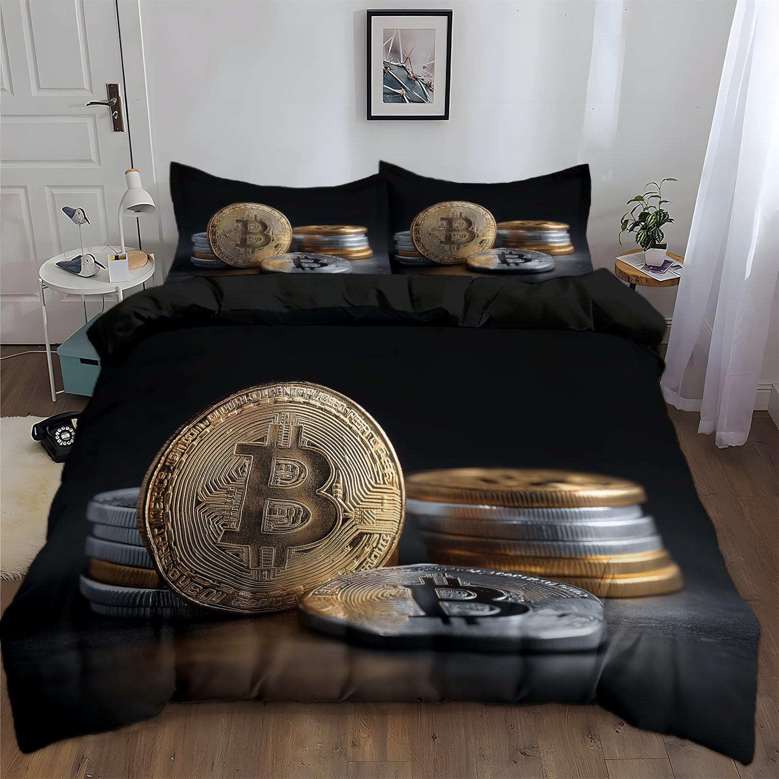 Parure de lit enfant 200 x 200 cm housse de couette noir moderne microfibre 3D