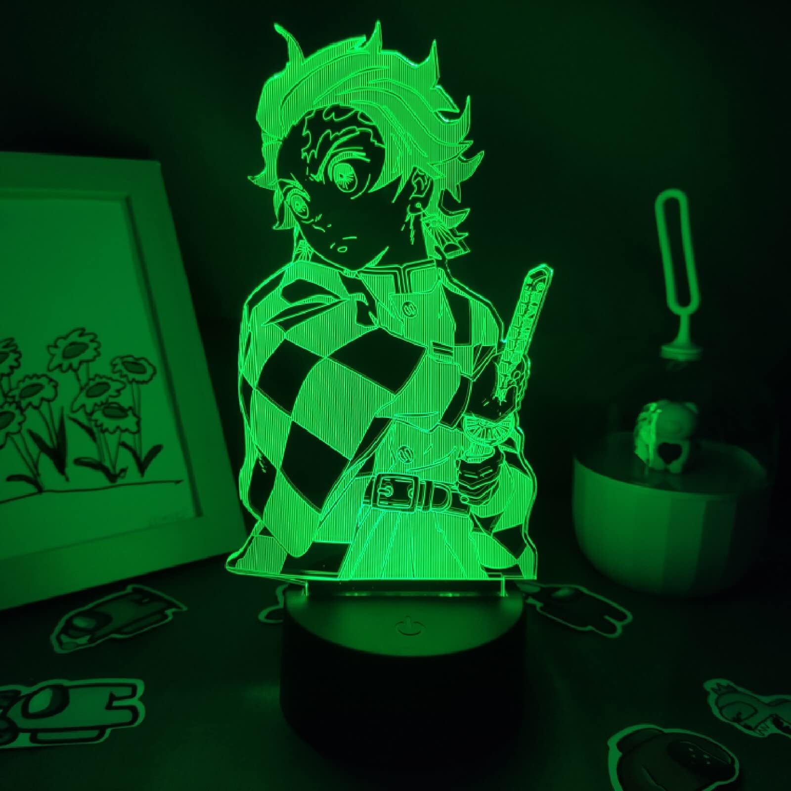 Quzuer 3D Anime LED Night Light Demon Slayer Lava Lamp Anime Figure Tanjiro Kamado 3D LED RGB Night Lights Gift for Friend Bedroom Manga Decor Kimetsu No Yaiba 16 Color (470)