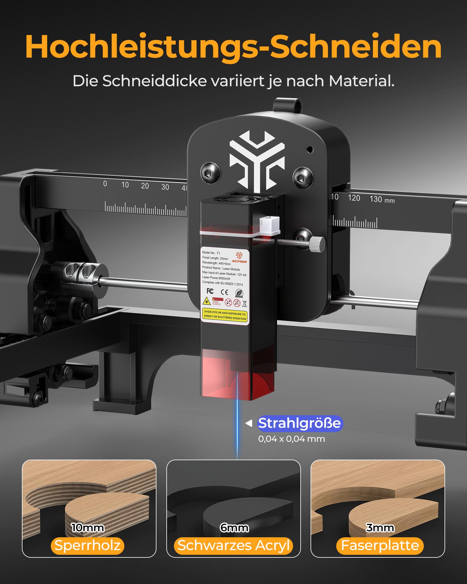 Acmer T1 6w Laser Graviermaschine, Tragbarer Mini Laser Cutter, 0.01mm HochpräZiser Lasergravierer, Arbeitsbereich 130 X 130 mm, Graviermaschine für Holz, Leder, Glas, Metall Sowie Diy-Geschenken